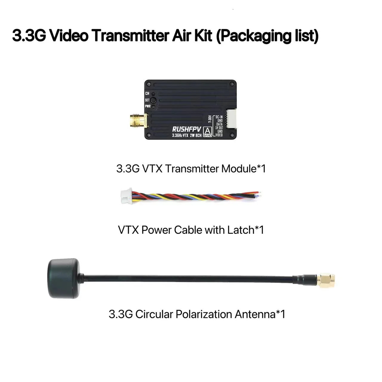 Drone Antenna - Transmisor VTX RUSHFPV 3.3G 2W, Módulo
